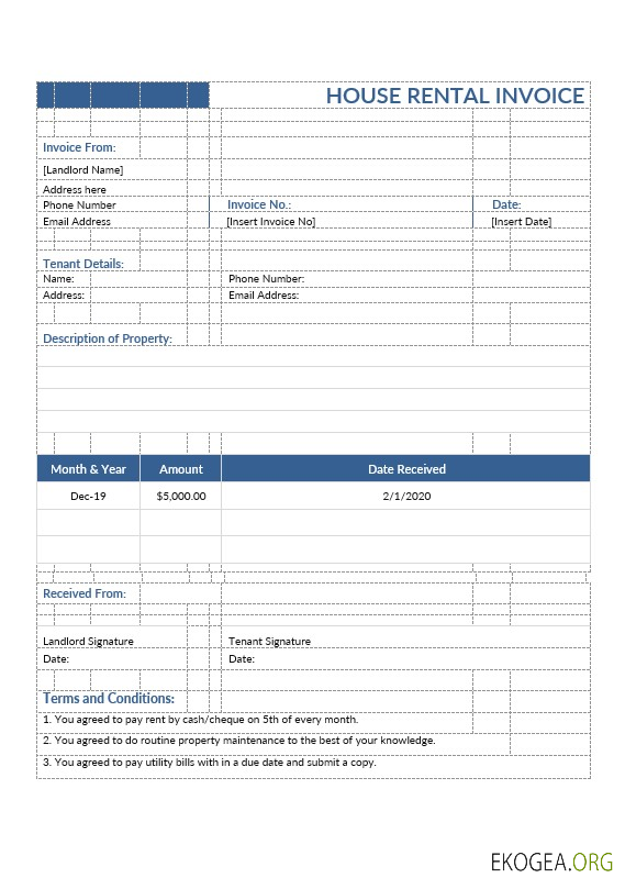 Modèle de facture de location de maison